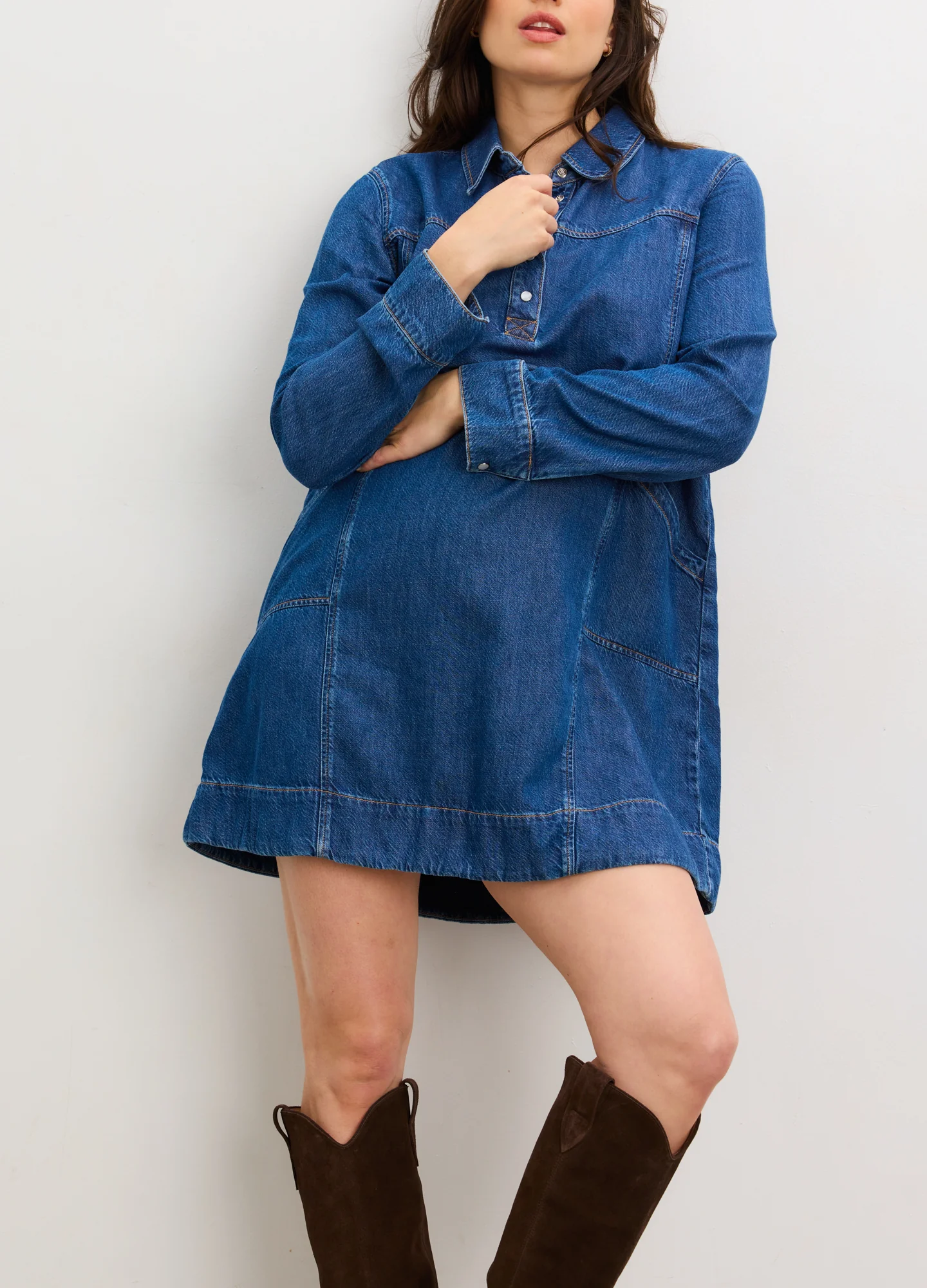 The Drapey Denim Mini Dress - Image 4